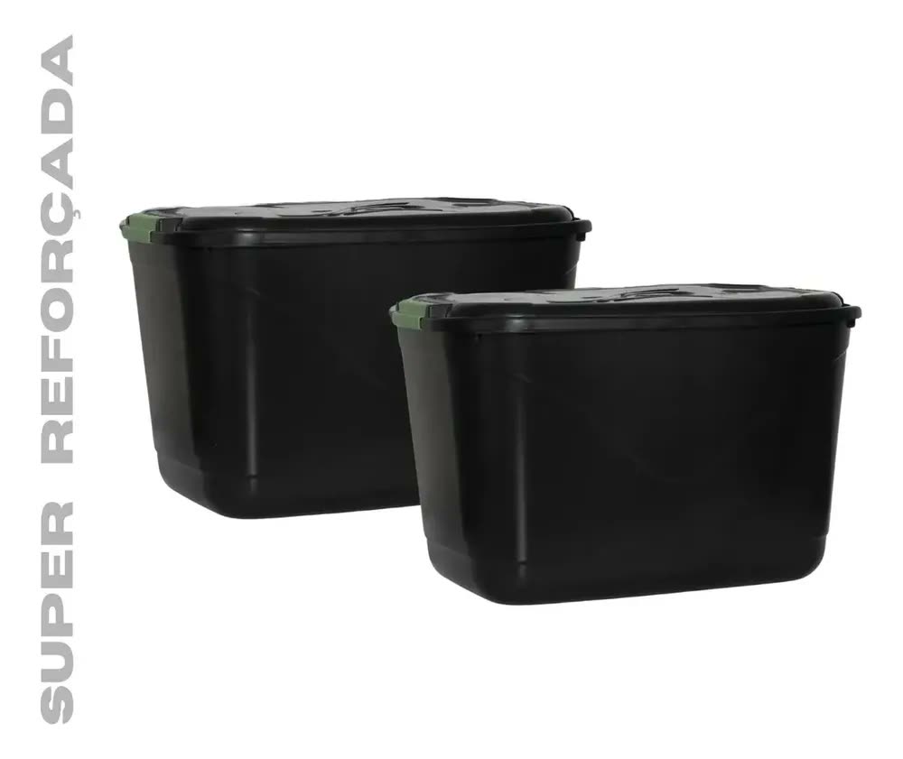 Kit 2 Caixas Organizadoras Multiuso Plástica 56 Litros Preto Lisa
