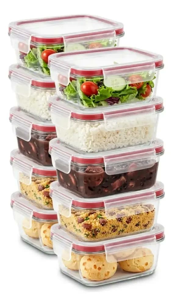 Pote Vidro Hermético Retangular Tampa Kit 10 450ml