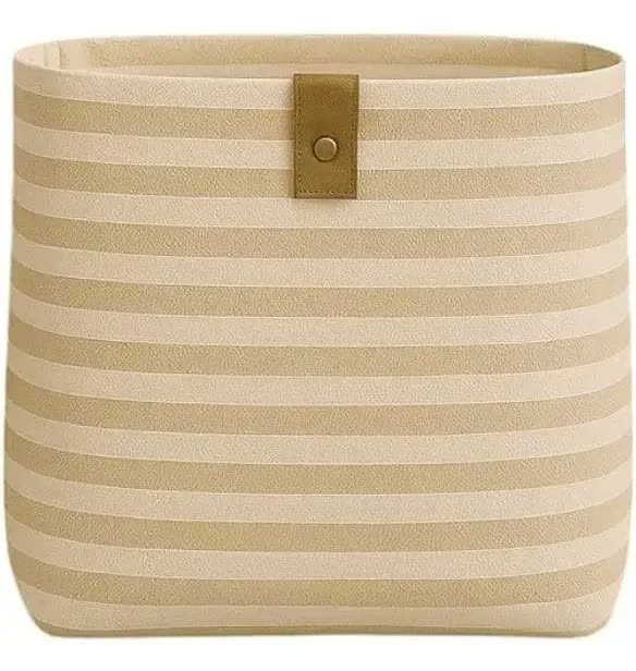 Cesto Organizador Roupa Suja Dobrável Multiuso 30l Listrado Cor Bege