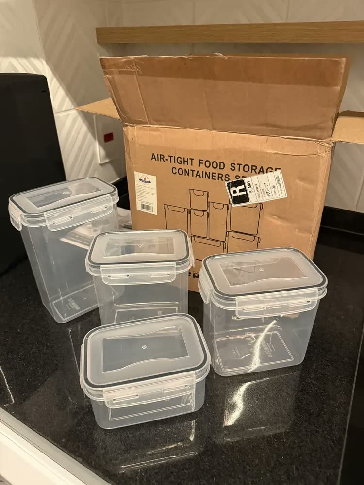 foto de Kit 8 Potes Hermético Starhouse Mantimentos Quadrado Cozinha Super Vedação Lavável Livre De Bpa Transparente