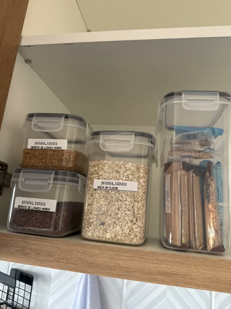 foto de Kit 8 Potes Hermético Starhouse Mantimentos Quadrado Cozinha Super Vedação Lavável Livre De Bpa Transparente