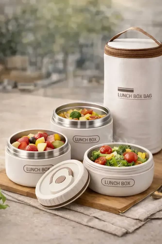 Kit de 3 Marmitas Térmicas Inox com Bolsa Térmica mantém comida Quente E Fria de Seis a Oito horas fácil transporte com vedação segura fácil de limpar e mantem organizado para seus filhos levarem lanc