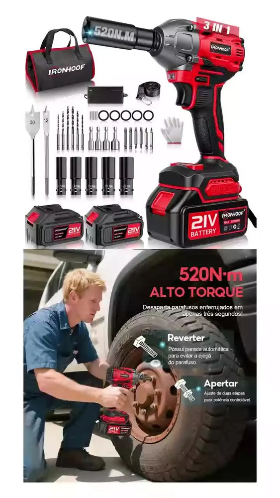 Chave De Impacto E Parafusadeira Brushless 2 Bateria