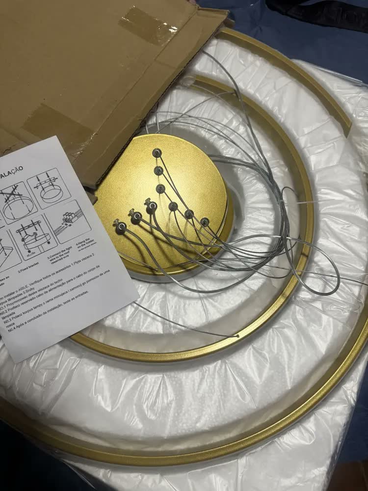 foto de Lustre LED Starmega Moderno para Sala com Controle Remoto, 3 Arcos, Preto