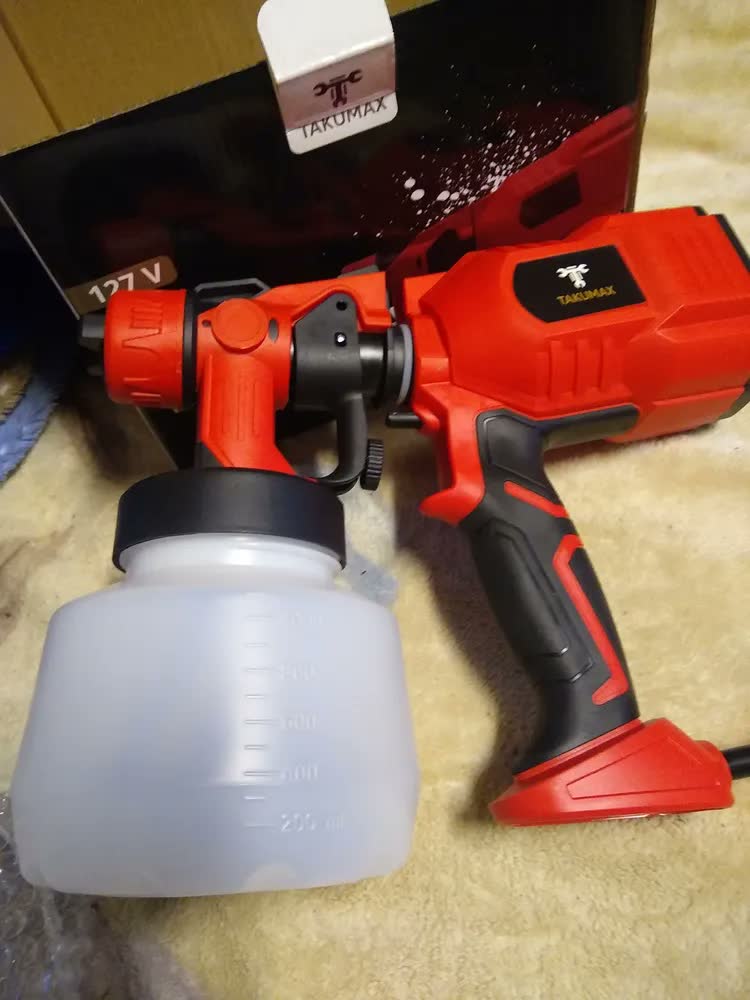 foto de Pistola Elétrica De Pintura Pulverizadora Spray 1200ml 550w Takumax Ajuste De Fluxo 3 Modos Spray Vertical Horizontal Circular