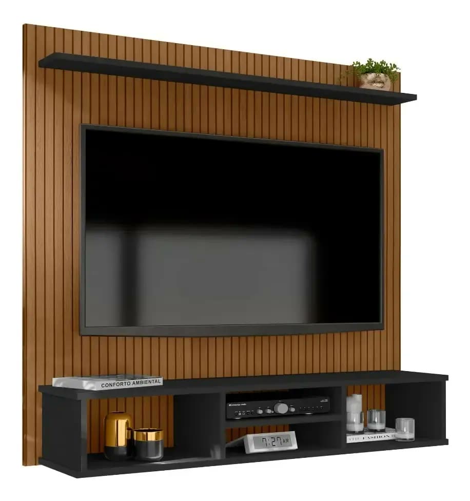 Painel Tv Everest Ripado 3d Suspenso Tv Até 50 Polegadas Preto