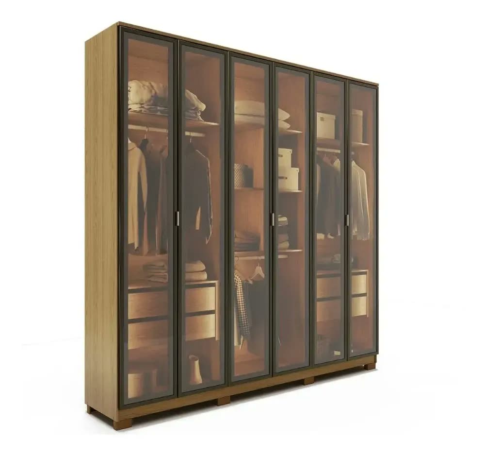 foto de Guarda Roupa Casal 6 Portas Reflecta Float Led Lucent 231cm Marrom
