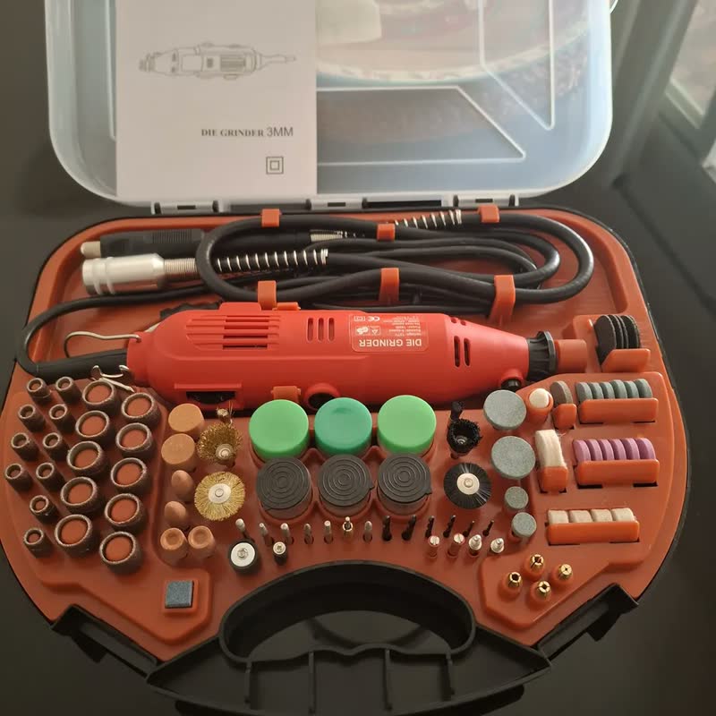 foto de Mini Retifica Lixadeira 180W Muitos Acessórios 6 Velocidades Potente Para Lixar Polir Cortar Artesanato Madeira Multiuso