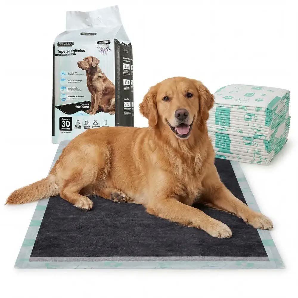 Newpet Tapete Higiênico com Carvão Ativado e Lavanda 80x60cm 30un | Neutraliza Odores | Anti Vazamento | Feromônios | Adesivo Fixador