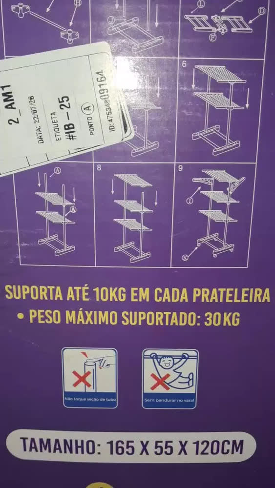 foto de Varal De Chão 3 Andares Preto Dobrável Retrátil Portátil