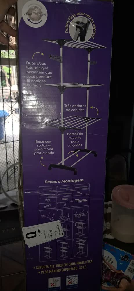 foto de Varal De Chão 3 Andares Preto Dobrável Retrátil Portátil