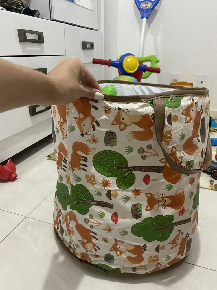 foto de Cesto Organizador Dobrável Infantil Brinquedos Roupa Suja G Cor Ovelhinha Rosa