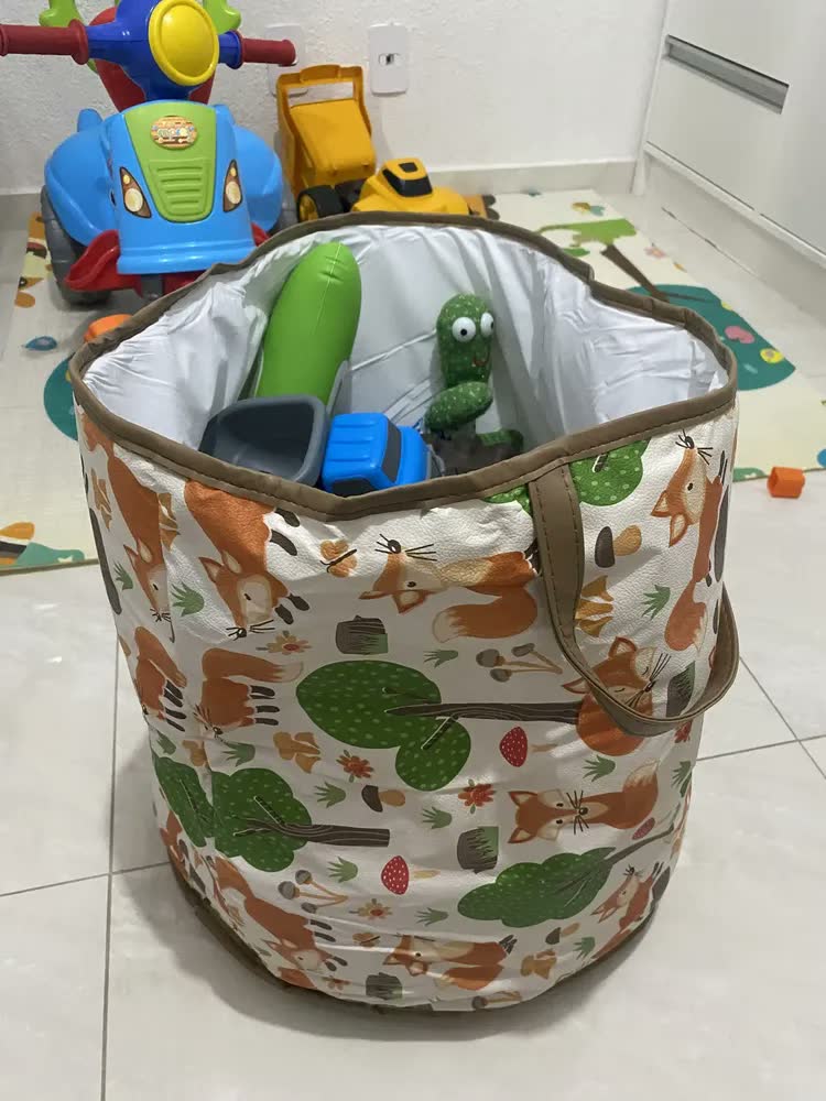 foto de Cesto Organizador Dobrável Infantil Brinquedos Roupa Suja G Cor Ovelhinha Rosa