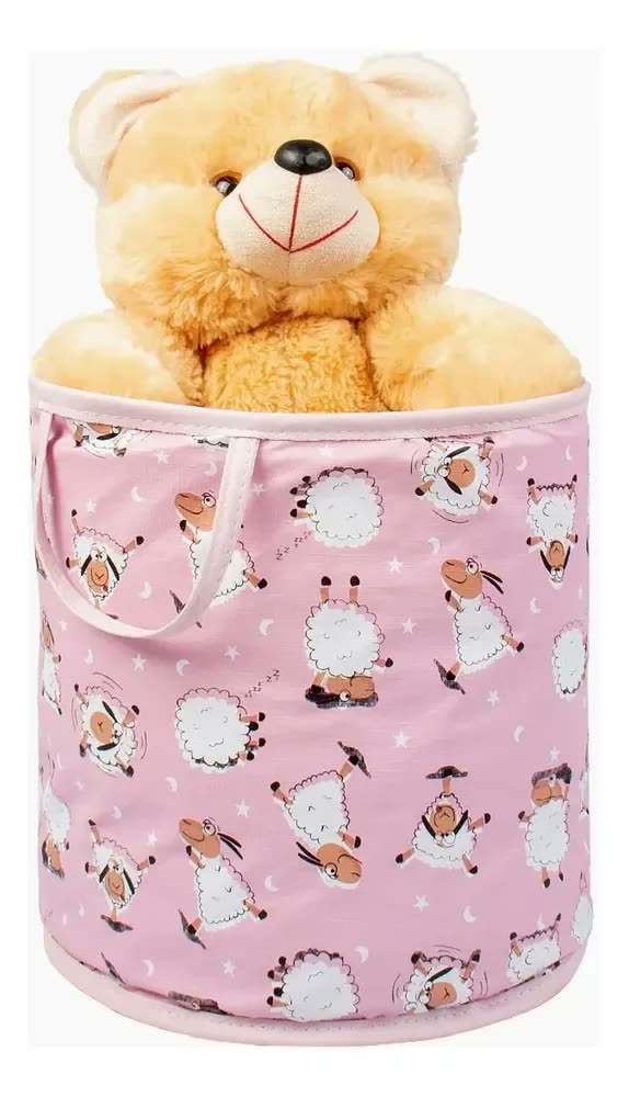 Cesto Organizador Dobrável Infantil Brinquedos Roupa Suja G Cor Ovelhinha Rosa