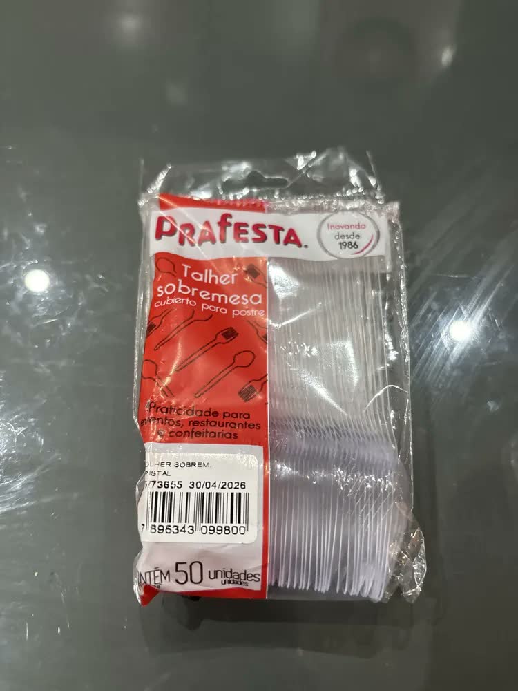 foto de 100un Pote Quadrado Plástico 250ml + 100un Colher Doces Transparente