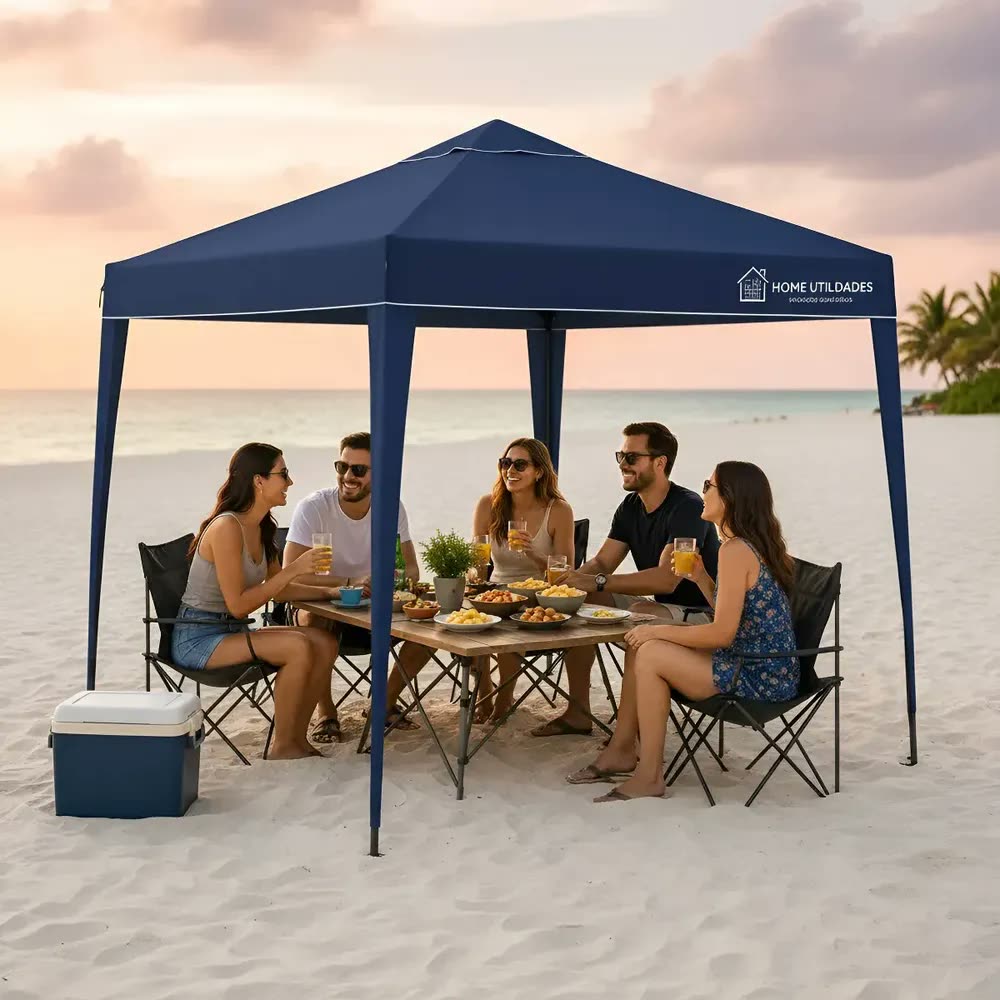 foto de Tenda Gazebo Dobrável 3x3m Sanfonada Articulada com Proteção UV Estrutura em Aço Galvanizado para Praia Camping Pisicina Area Externa