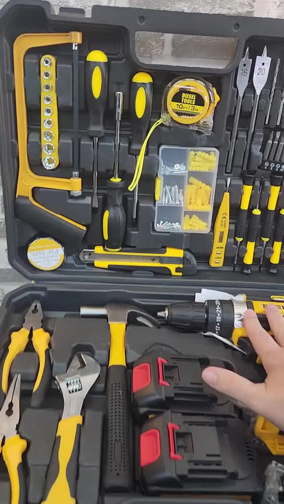 foto de Kit de Ferramentas 120 Peças Furadeira Parafusadeira Impacto 21V 35Nm Mandril 10mm 2 Baterias Maleta B-TEK BT-658 Jogo Profissional a Bateria Sem Fio Soquetes Brocas Bits Alicate Reparos Manutenção