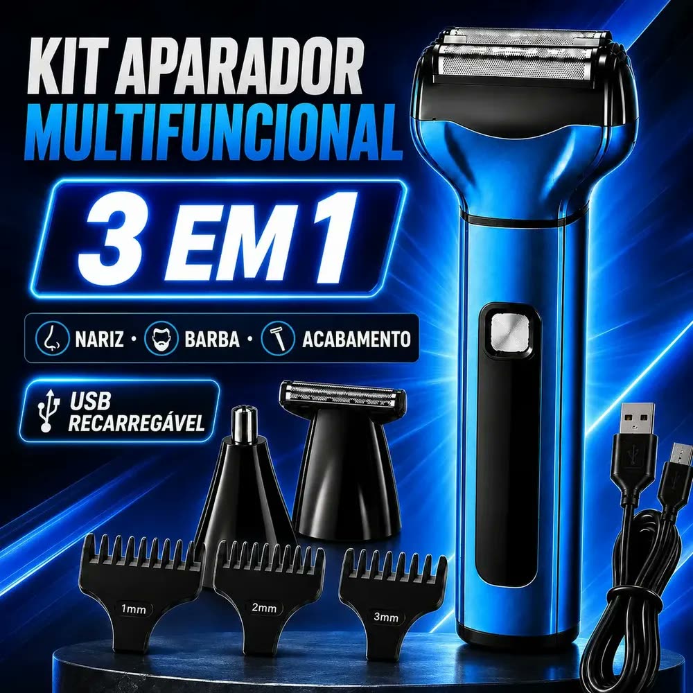 foto de Máquina Aparador Pelos Para nariz Barba Cortar Cabelo Bigode Portátil Sem Fio Kit barbeiro 3 em 1 Maquininha Acabamento Corporal Depilador Elétrico Masculino Uso Domestico Recarregável Bivolt