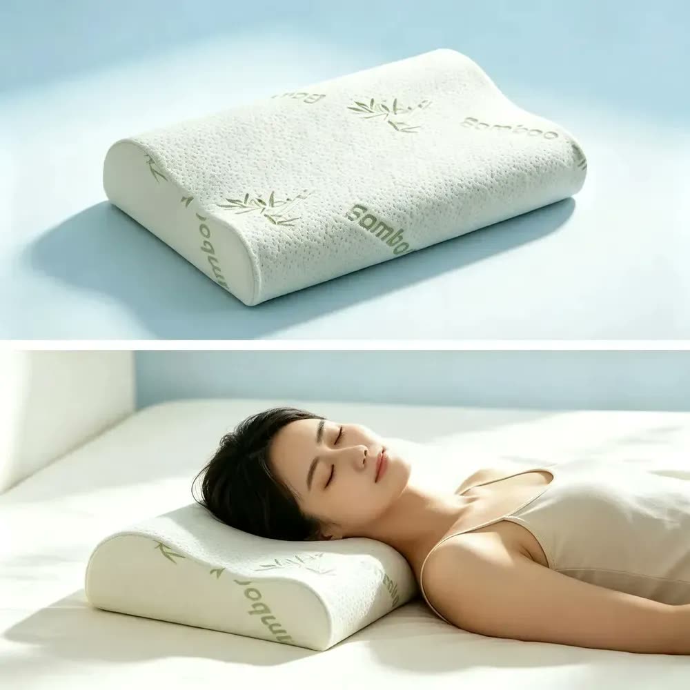 Travesseiro Cervical Ortopédico Espuma Viscoelástica Memória Fibra Bambu Alívio Dor Pescoço Alinha Coluna Dupla Altura Ergonômica Capa Removível Lavável Hipoalergênico Firmeza Média Respirável