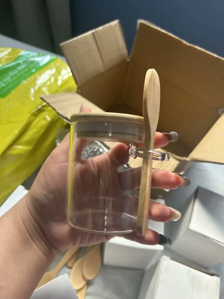 foto de Kit 6 Pote de Vidro com Tampa Bambu 200ML Potes Herméticos Porta Mantimento Hermético à Prova Odores