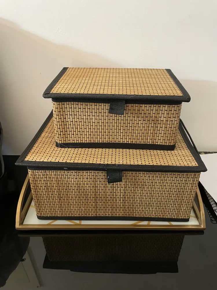 foto de Cestos Caixa Organizadora De Bambu Natural 29 X 23 C/ Tampa Bambu Lisa