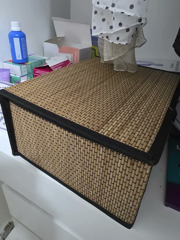 foto de Cestos Caixa Organizadora De Bambu Natural 29 X 23 C/ Tampa Bambu Lisa
