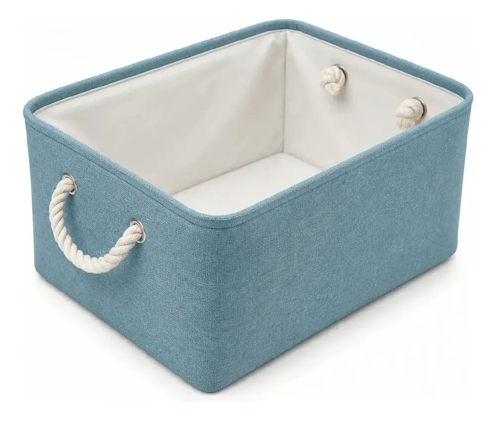 Cesto Organiz. Dobrável Easy Decor Linho 10x30x20 Cm Cor Azul