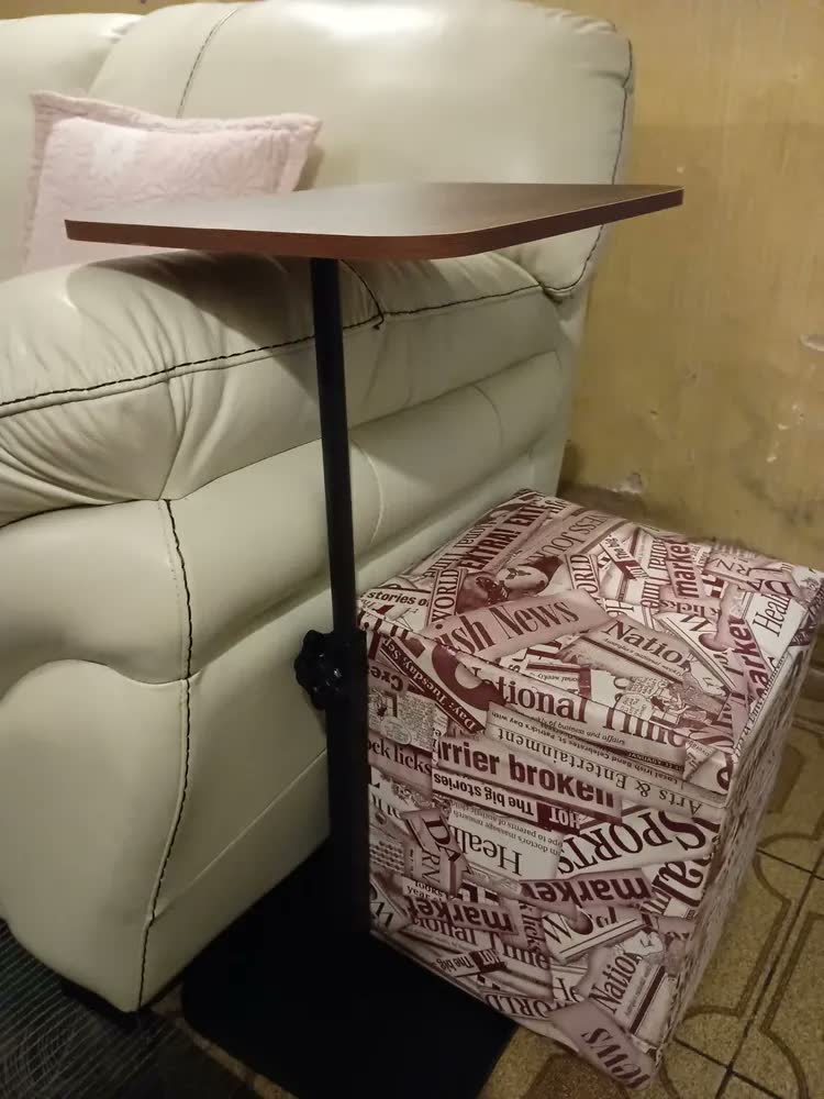 foto de Mesa Lateral Apoio Multiuso Base Plana Altura Ajustável Fosco Madeira Escura / Preto