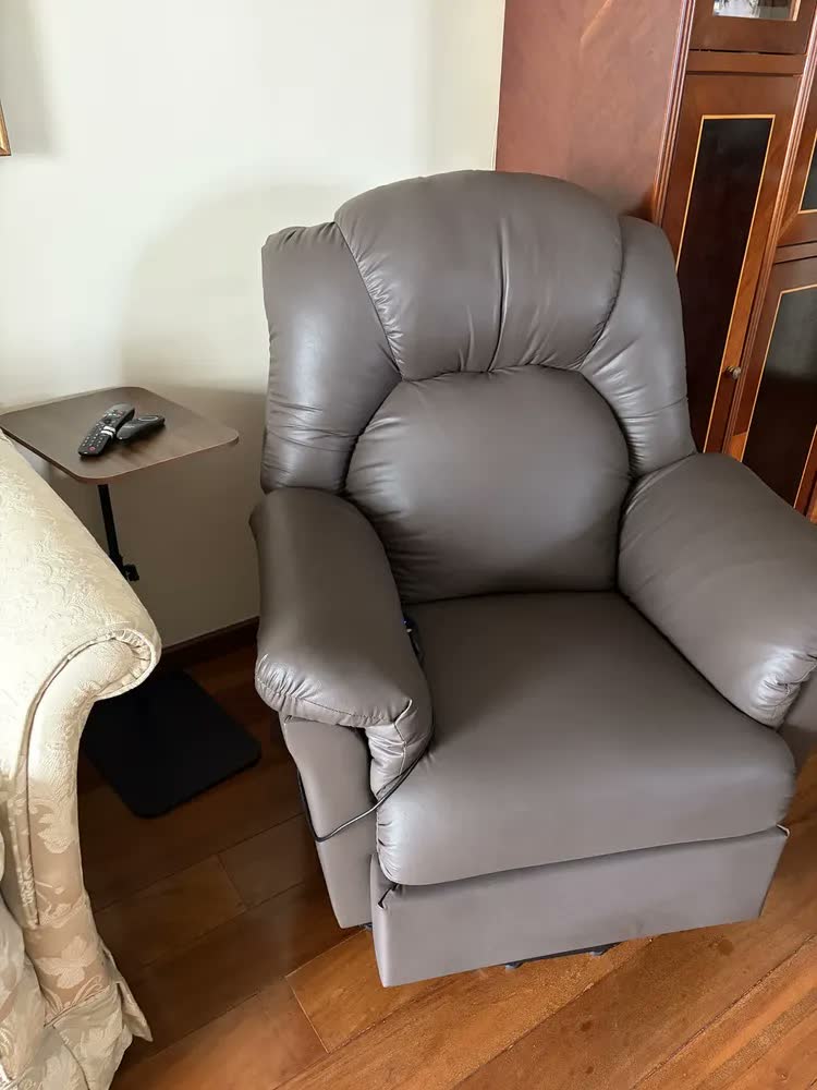 foto de Mesa Lateral Apoio Multiuso Base Plana Altura Ajustável Fosco Madeira Escura / Preto