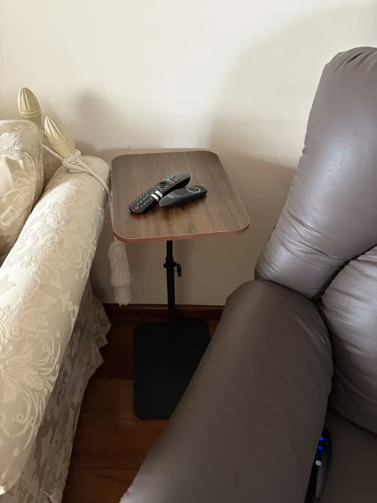 foto de Mesa Lateral Apoio Multiuso Base Plana Altura Ajustável Fosco Madeira Escura / Preto