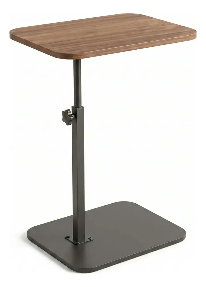 foto de Mesa Lateral Apoio Multiuso Base Plana Altura Ajustável Fosco Madeira Escura / Preto