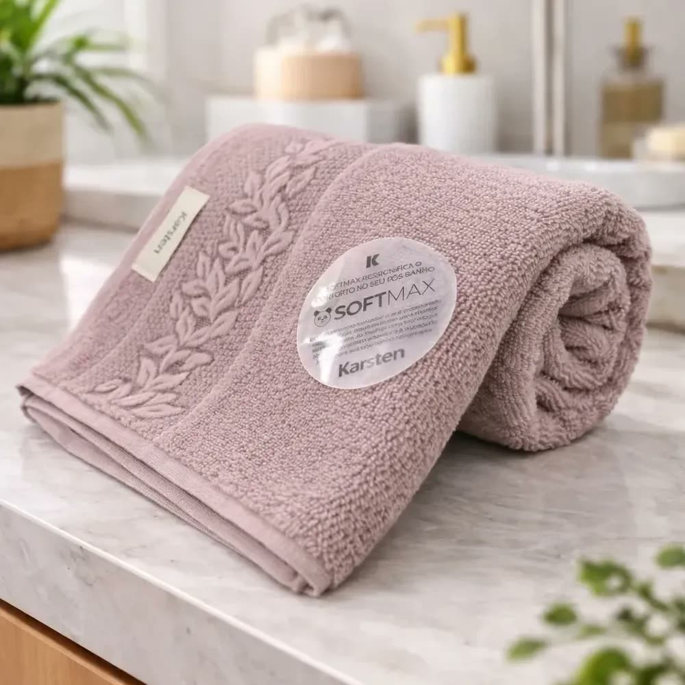 Toalha Banho Karsten Provence Algodão Barra Jacquard Grossa Cor Malva 50134