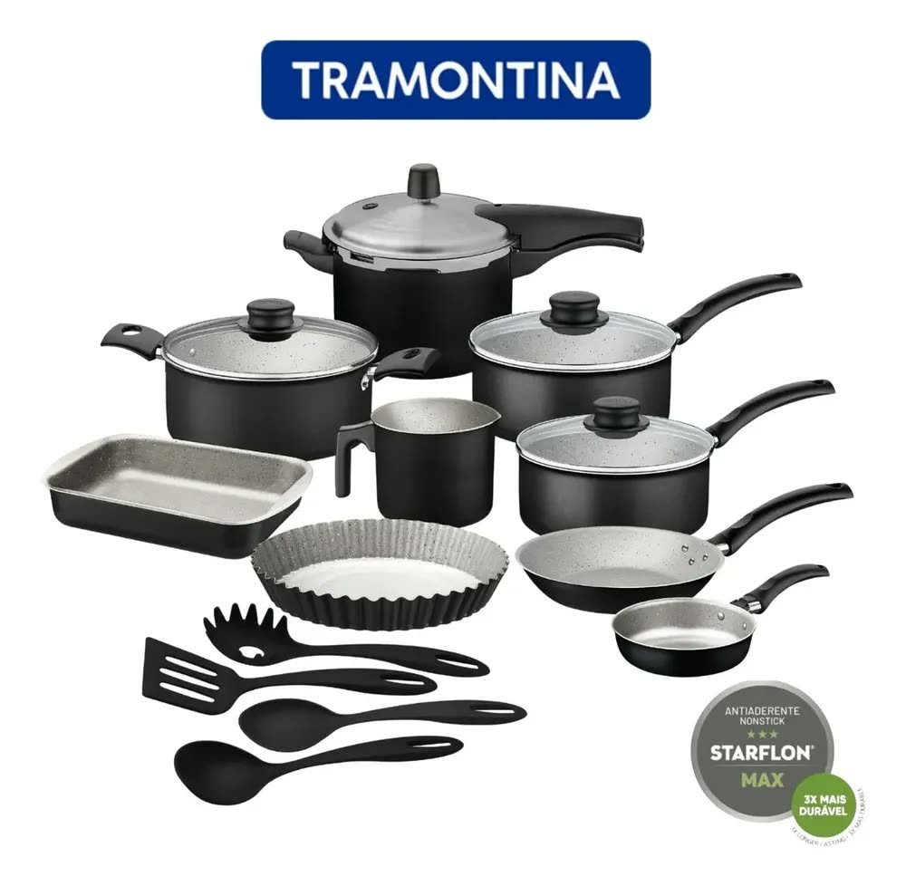Tramontina 13 Peças Turim Preto Cozinha Conjunto Panelas Preto