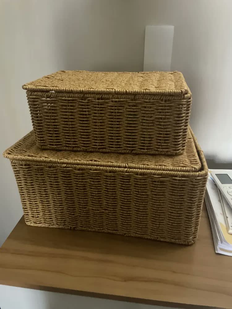 foto de 3 Cestos Caixa Organizador Tipo Vime Quarto Banheiro Rattan Palha