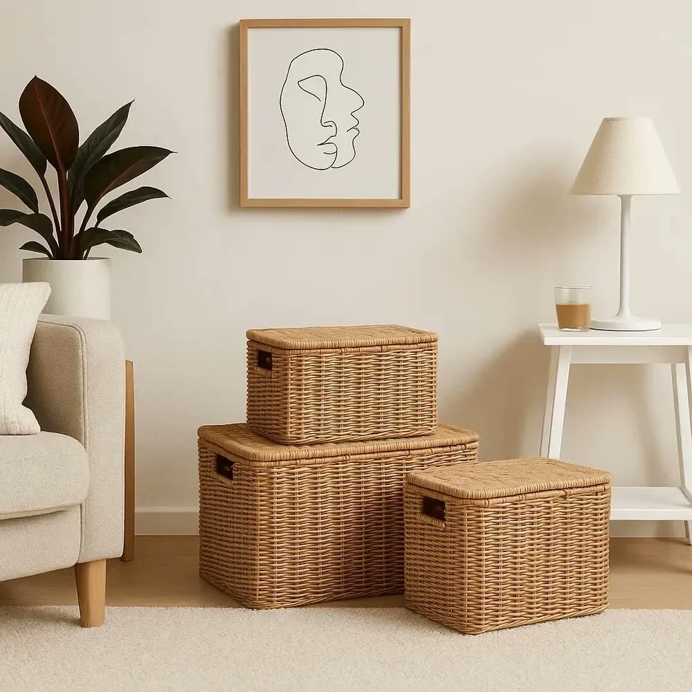 foto de 3 Cestos Caixa Organizador Tipo Vime Quarto Banheiro Rattan Palha