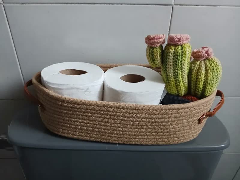 foto de Cesto Organizador Multiuso Em Algodão Trançado Decorativo Premium Com Alças De Couro Para Brinquedos E Roupas