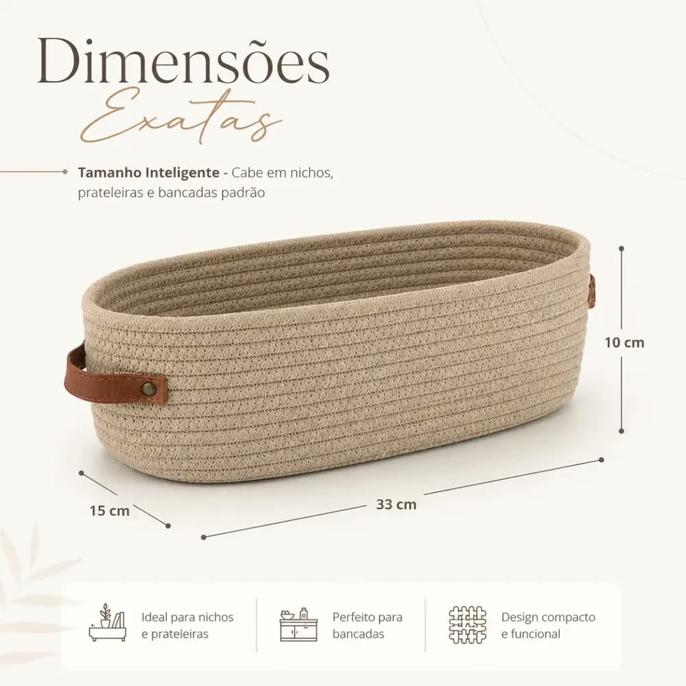 Cesto Organizador Multiuso Em Algodão Trançado Decorativo Premium Com Alças De Couro Para Brinquedos E Roupas