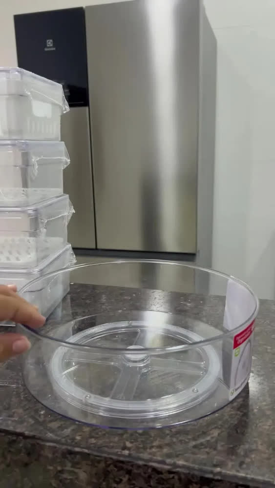 foto de Porta Frios Triplo Organizador Geladeira Acrílico Tampa Transparente
