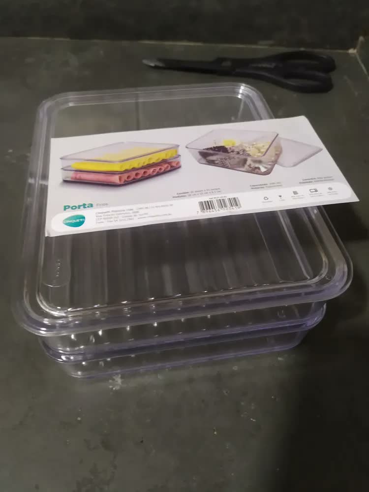 foto de Porta Frios Triplo Organizador Geladeira Acrílico Tampa Transparente