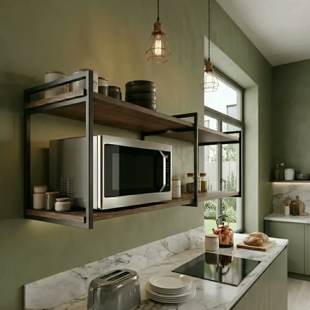 foto de Prateleira Industrial Dupla Bimove Suporte Metal 150x40cm Imbuia