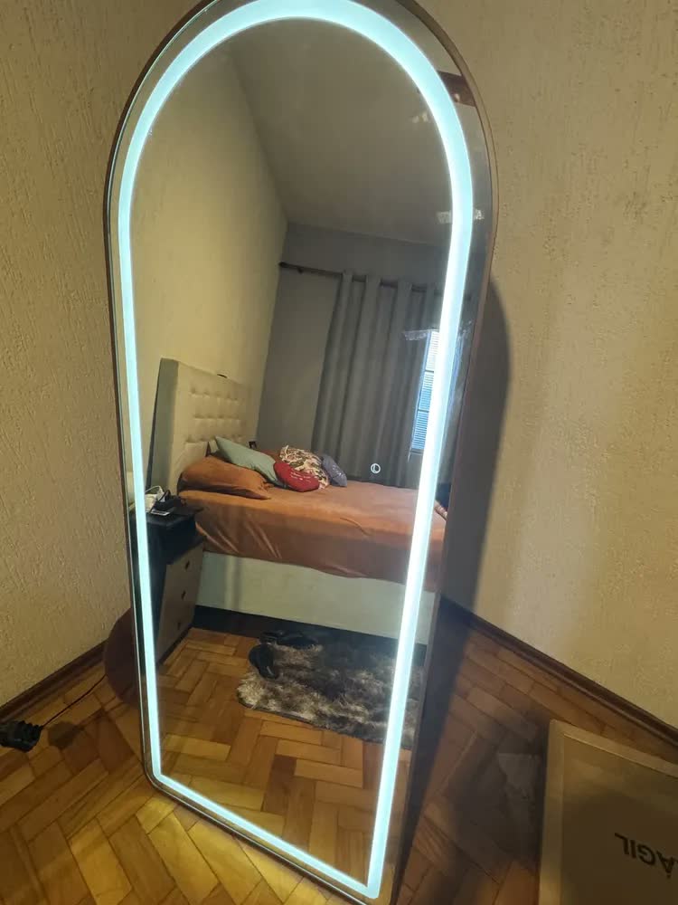 foto de Espelho Lopazzi Oval Led 170x70 Moldura Grande Corpo Inteiro Off-white
