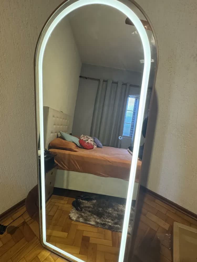 foto de Espelho Lopazzi Oval Led 170x70 Moldura Grande Corpo Inteiro Off-white