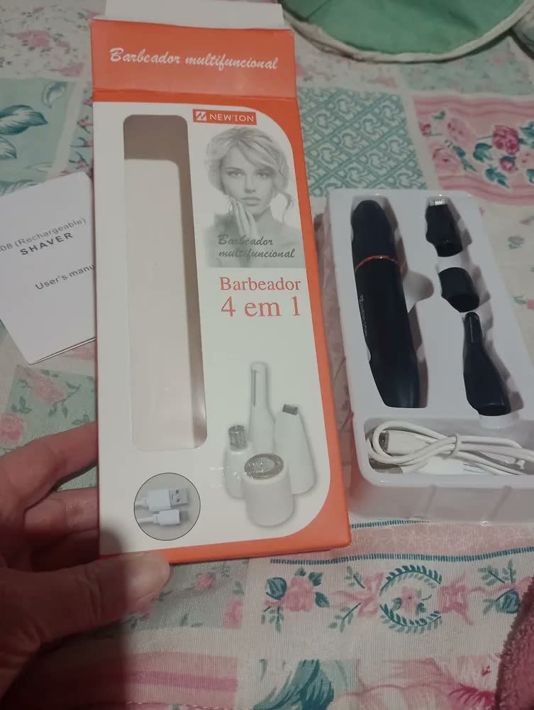 foto de Aparador de Pelos Elétrico 4 em 1 Recarregável USB Indolor Depilador Feminino Nariz Orelha Sobrancelha Rosto Bustos Virilha Axilas Barba Cabeças Removivel Portatil Premium Branco Black Raipe