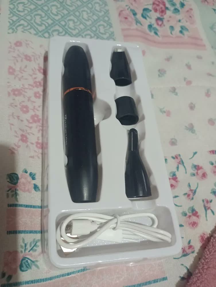 foto de Aparador de Pelos Elétrico 4 em 1 Recarregável USB Indolor Depilador Feminino Nariz Orelha Sobrancelha Rosto Bustos Virilha Axilas Barba Cabeças Removivel Portatil Premium Branco Black Raipe