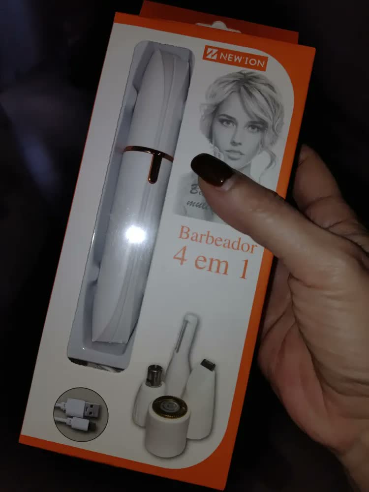 foto de Aparador de Pelos Elétrico 4 em 1 Recarregável USB Indolor Depilador Feminino Nariz Orelha Sobrancelha Rosto Bustos Virilha Axilas Barba Cabeças Removivel Portatil Premium Branco Black Raipe