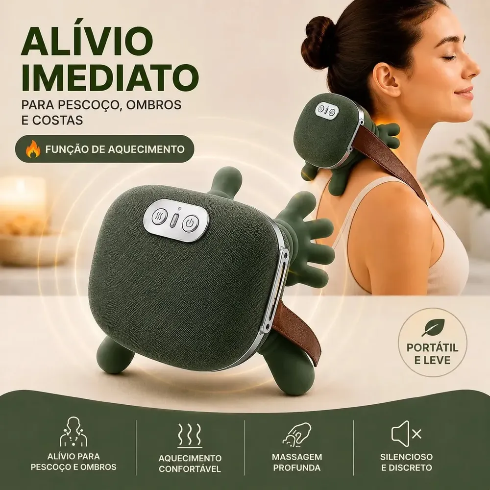 Massageador Maozinha Pescoço Elétrico Com Aquecimento Ombros Lombar Costas Cervical Portátil Recarregável USB-C Massagem Profunda Ultrapixel