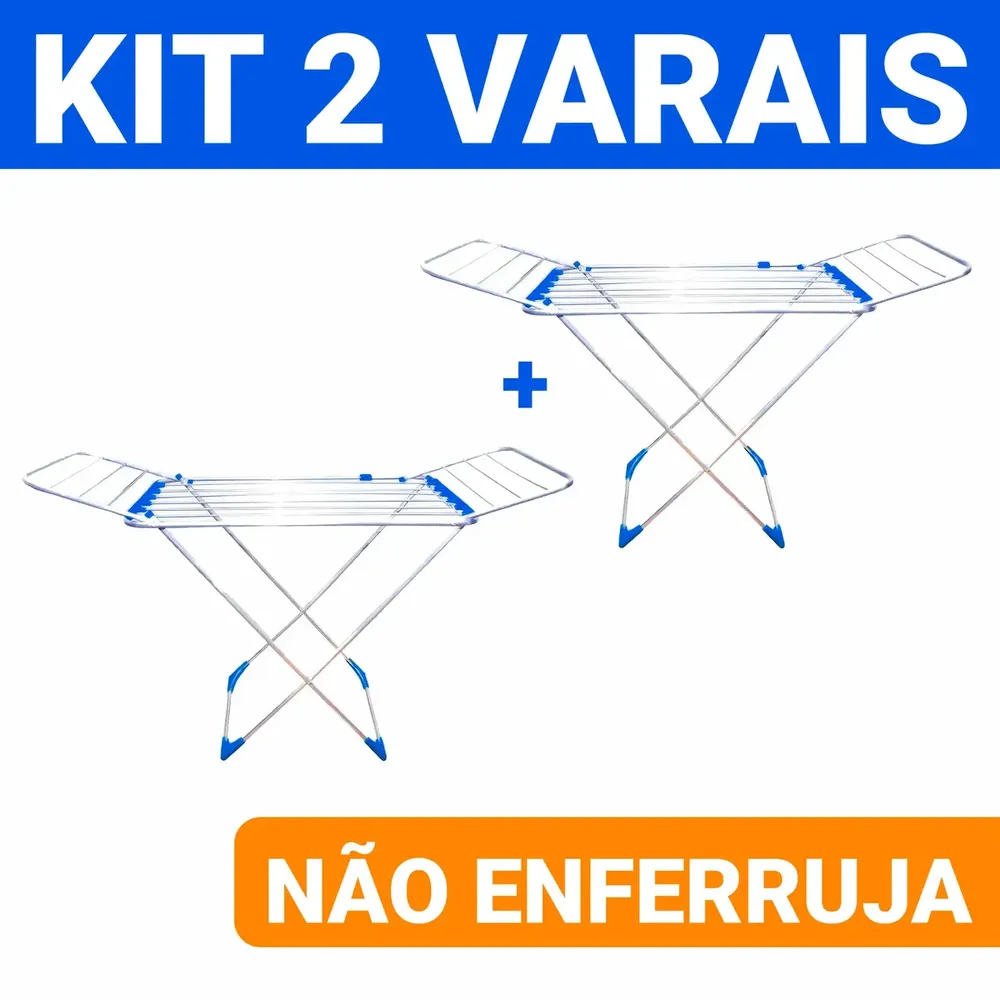 foto de Kit 2 Varal P/ Roupas De Chão 100% Alumínio Grande Reforçado Com Abas Dobrável Retrátil Resistente Não Enferruja Não Marca Piso - Sombrisul