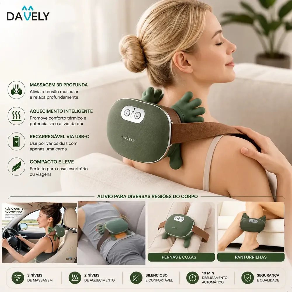 Massageador Pescoço Mãozinha 3D Aquecimento Elétrico Masajeador Massageador Corporal Pês Lombar Panturrilha Mão Pescoço Cabeça Costas Coluna Pernas Ombros Cervical - Aparelho massagem Portátil Davely