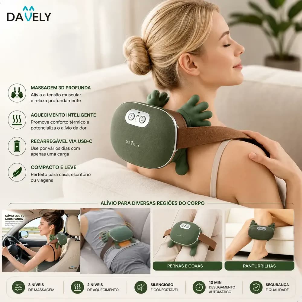 foto de Massageador Pescoço Mãozinha 3D Aquecimento Elétrico Masajeador Massageador Corporal Pês Lombar Panturrilha Mão Pescoço Cabeça Costas Coluna Pernas Ombros Cervical - Aparelho massagem Portátil Davely
