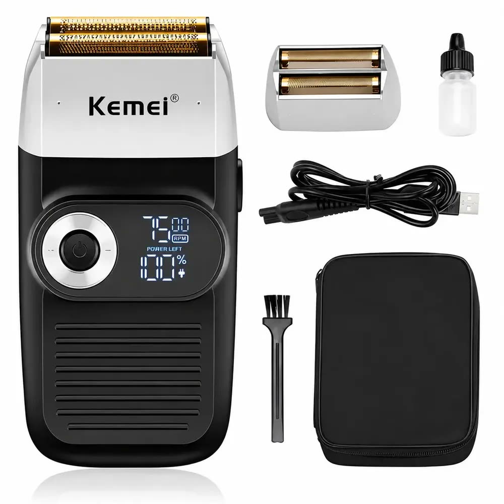 foto de Barbeador Elétrico Kemei 2026 Profissional Sem Fio com Tela Digital